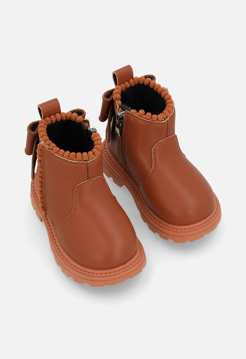 Pop Candy - Bow design ankle boots - red brown