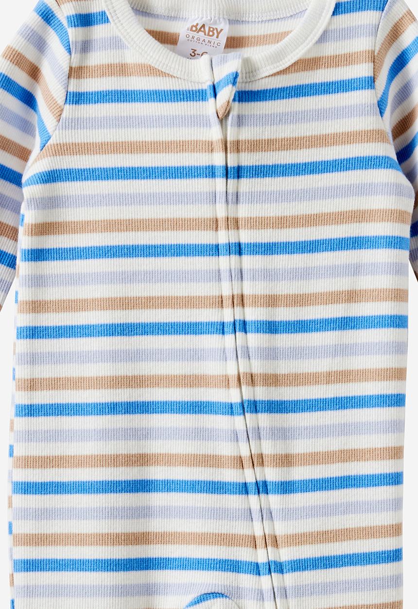 Cotton On - The Long Sleeve Zip Romper - Vanilla-Blue Bonnet/Bowie Stripe