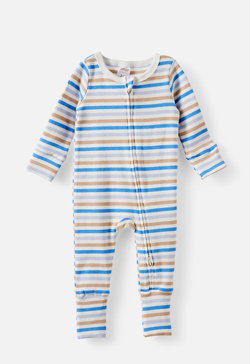 Cotton On - The Long Sleeve Zip Romper - Vanilla-Blue Bonnet/Bowie Stripe