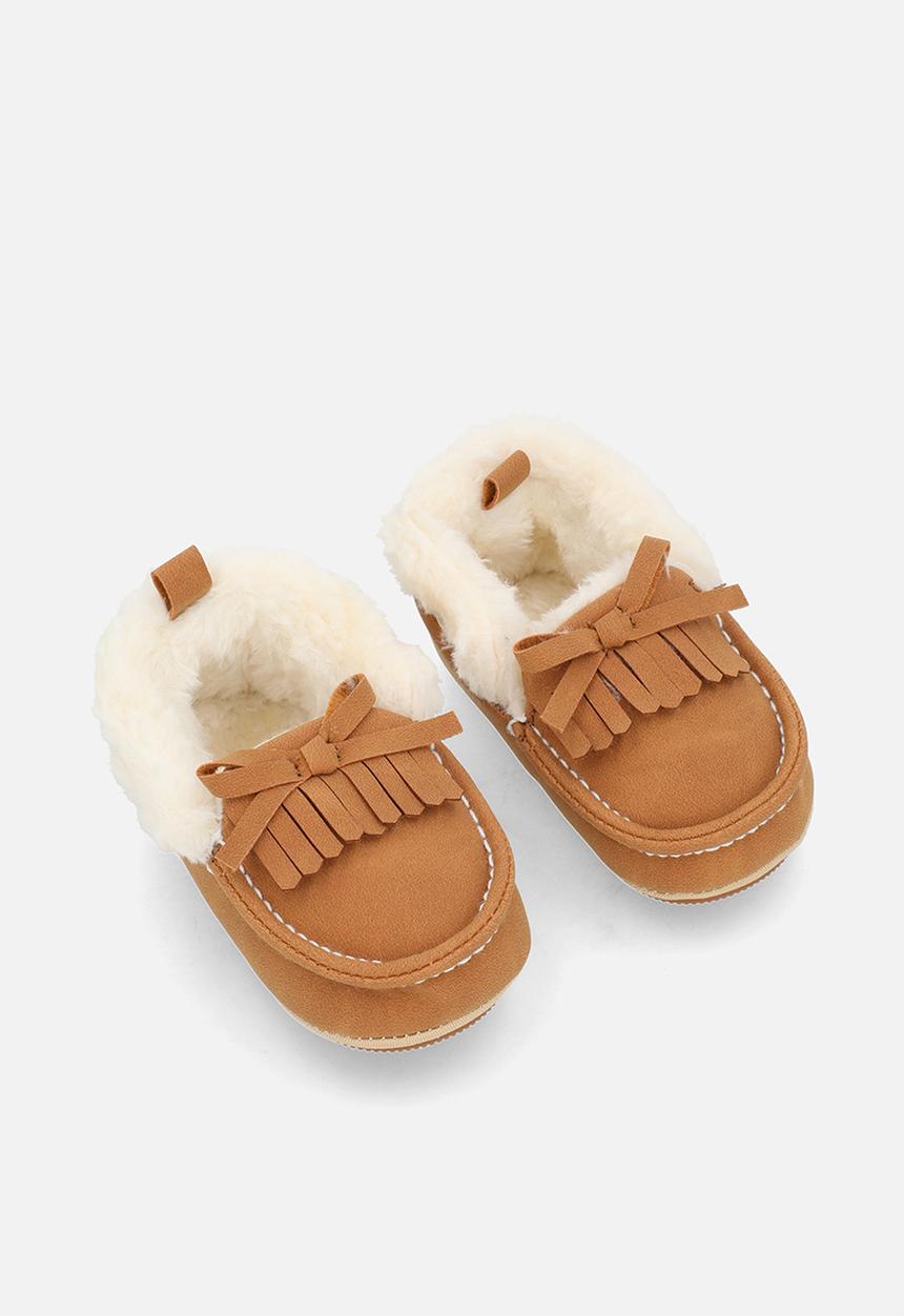 Pop Candy - Shearling lined moccasin slippers - tan