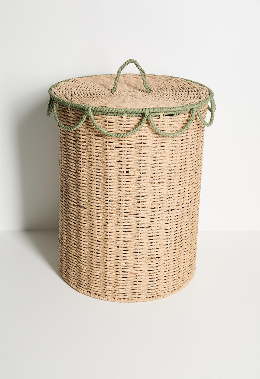 Pop Candy - Scalloped lid laundry basket - natural/calm green