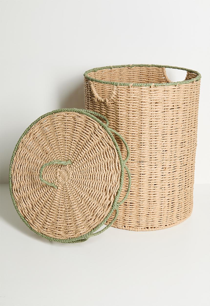 Pop Candy - Scalloped lid laundry basket - natural/calm green