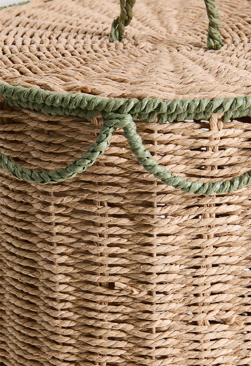 Pop Candy - Scalloped lid laundry basket - natural/calm green