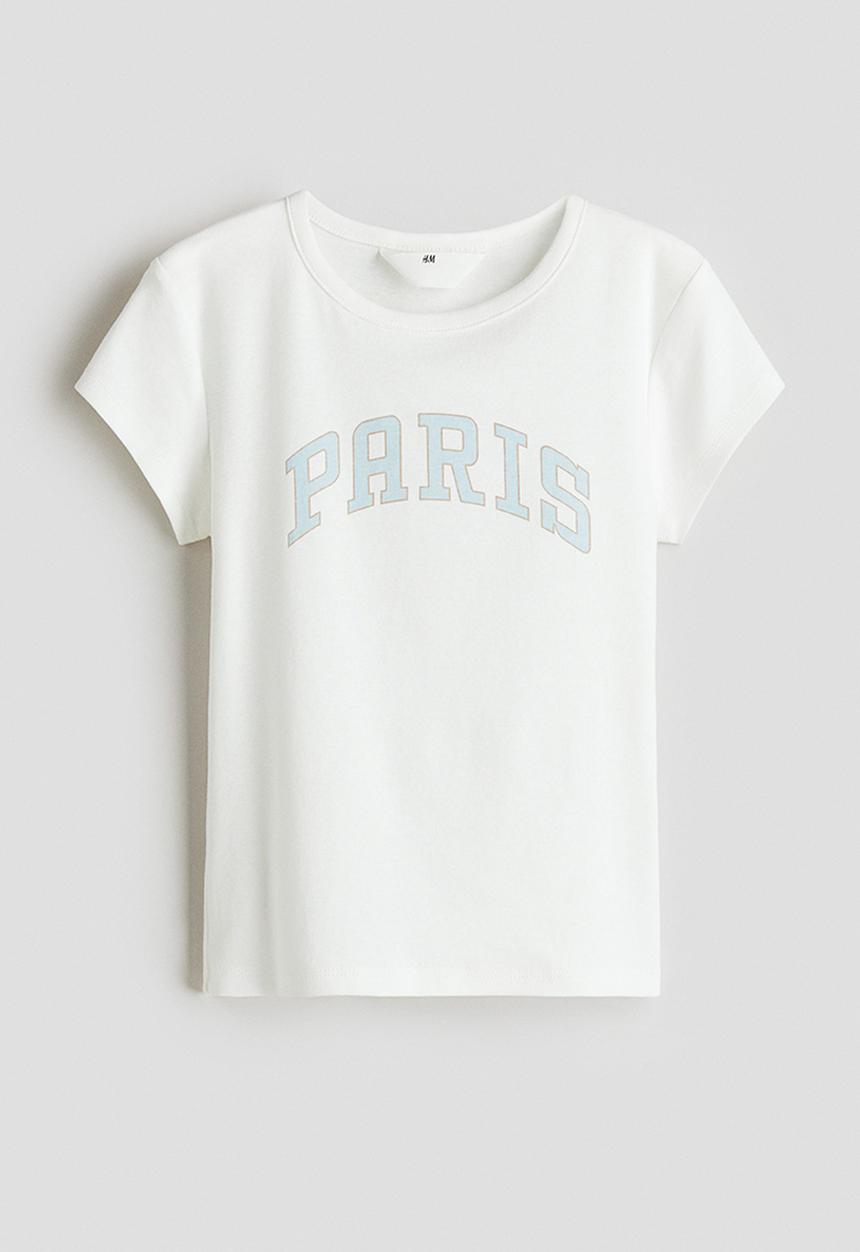 H&M - Cotton jersey top - white/paris