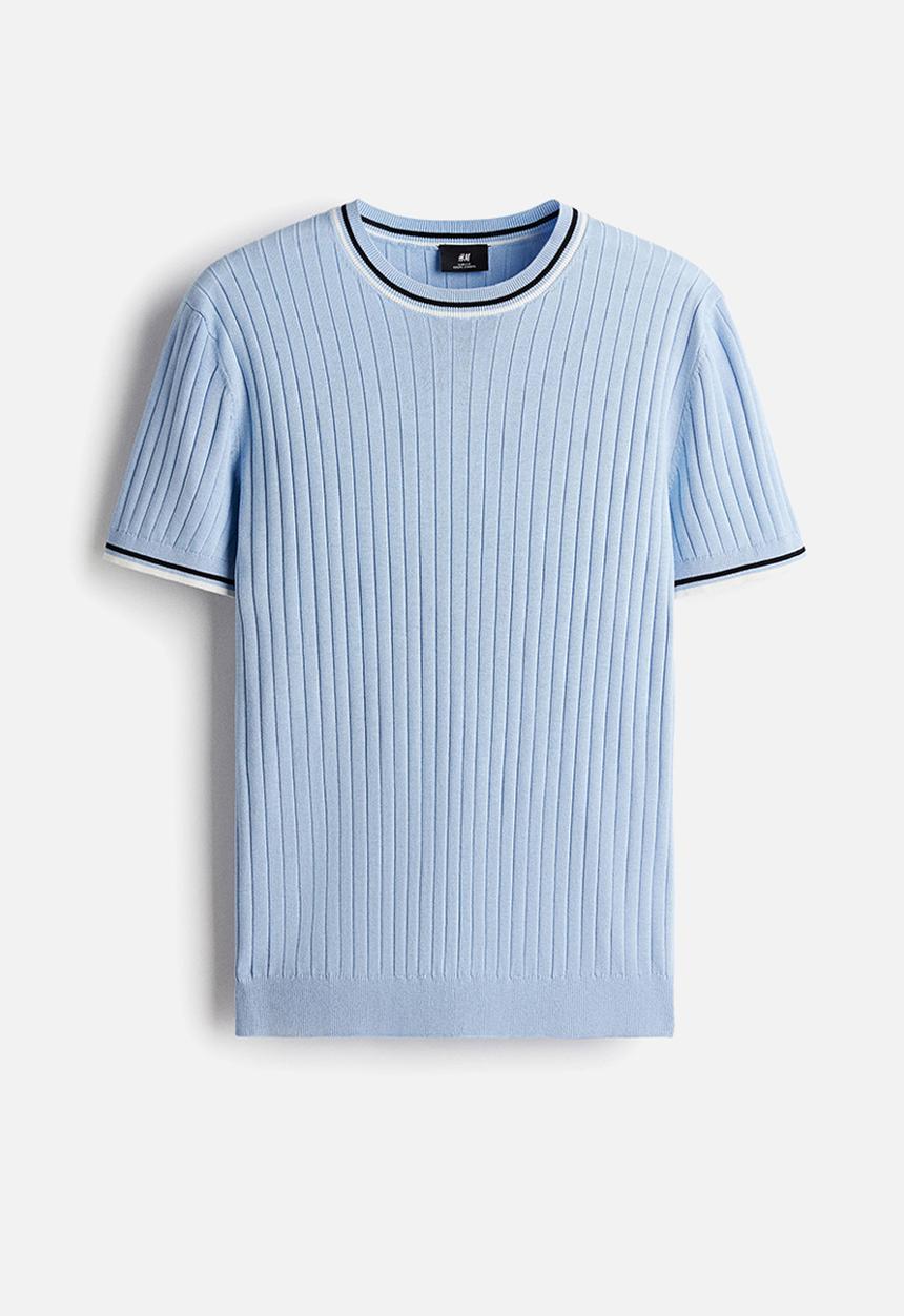 H&M - Slim fit rib-knit t-shirt - light blue