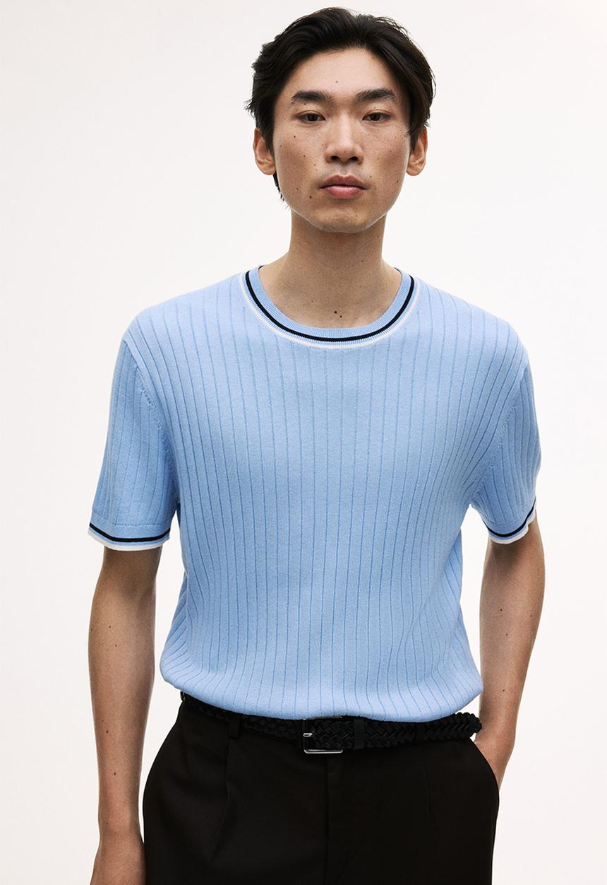 H&M - Slim fit rib-knit t-shirt - light blue