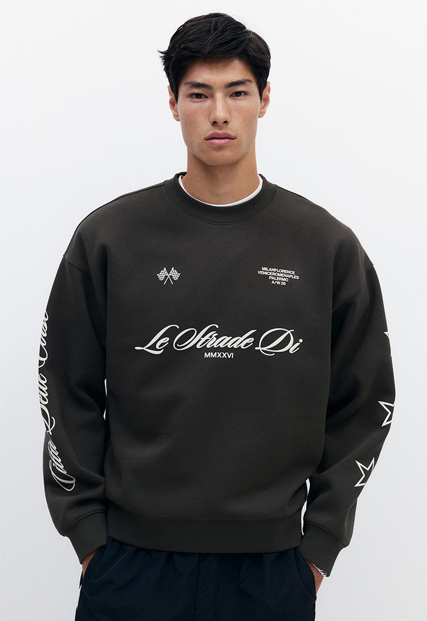 H&M - Oversized fit printed sweatshirt - dark khaki green/le strade di