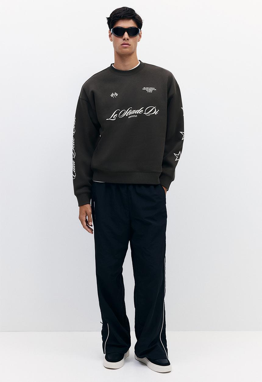 H&M - Oversized fit printed sweatshirt - dark khaki green/le strade di
