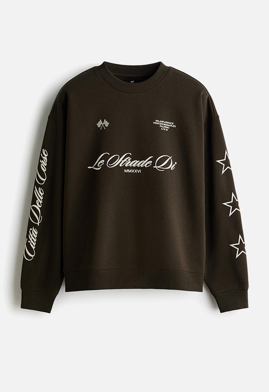 H&M - Oversized fit printed sweatshirt - dark khaki green/le strade di