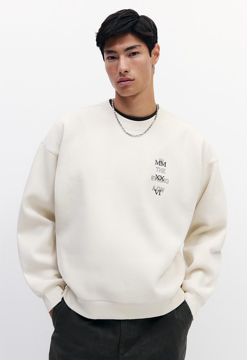 H&M - Oversized fit printed sweatshirt - light beige/in the studio