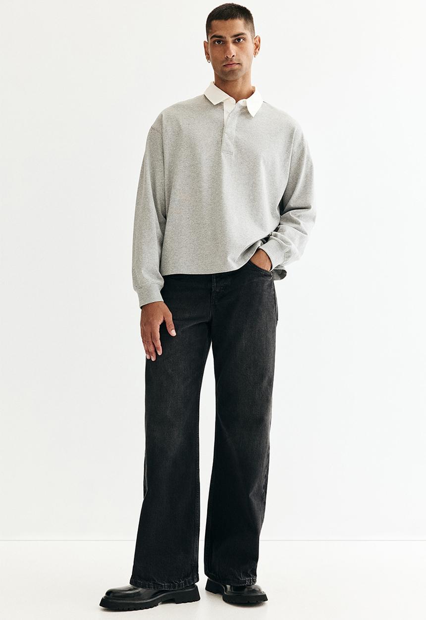 H&M - Loose fit cotton polo shirt - light grey marl