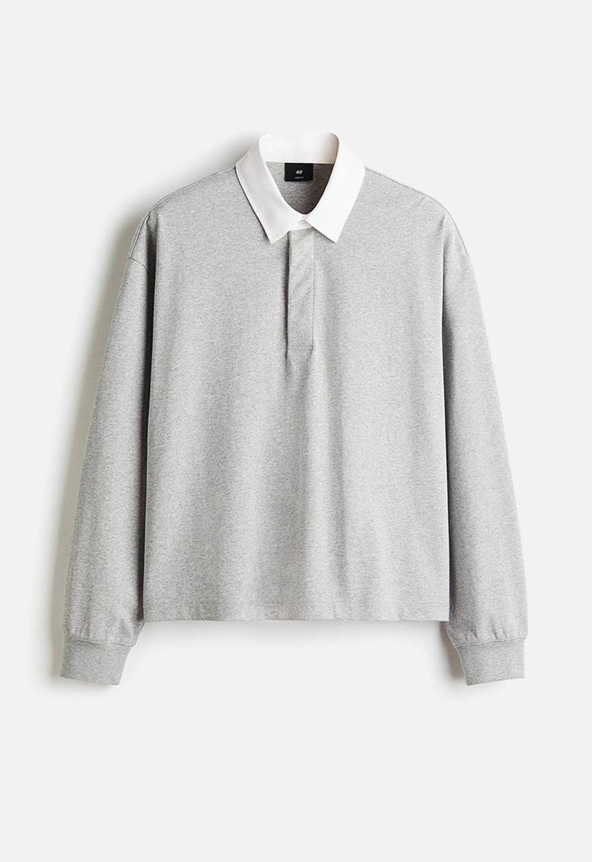 H&M - Loose fit cotton polo shirt - light grey marl