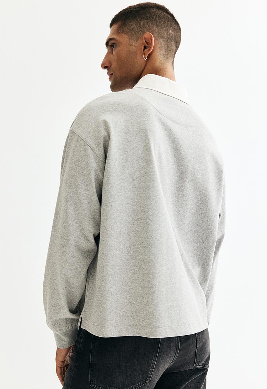 H&M - Loose fit cotton polo shirt - light grey marl