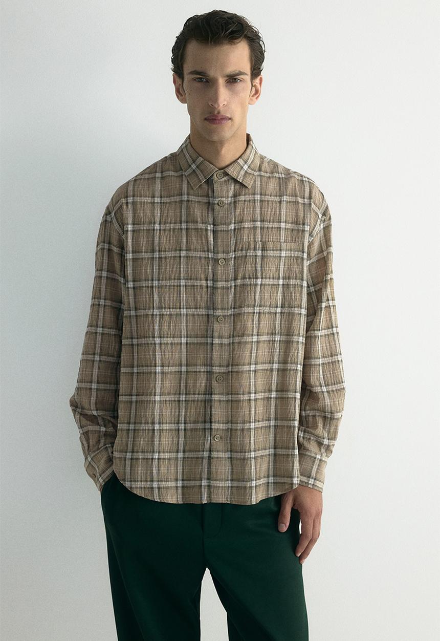 H&M - Loose fit shirt - beige/checked