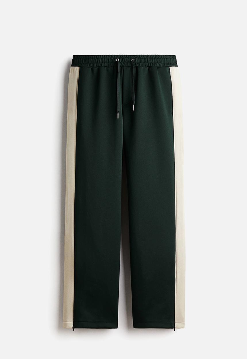 H&M - Relaxed fit sweatpants with side stripes - dark green/colour block