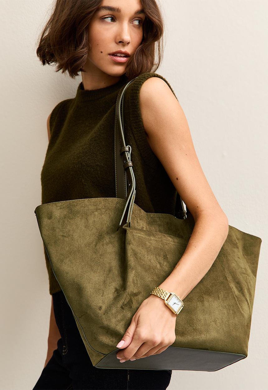 New Look - Perth pinch suedette tote-khaki - Green