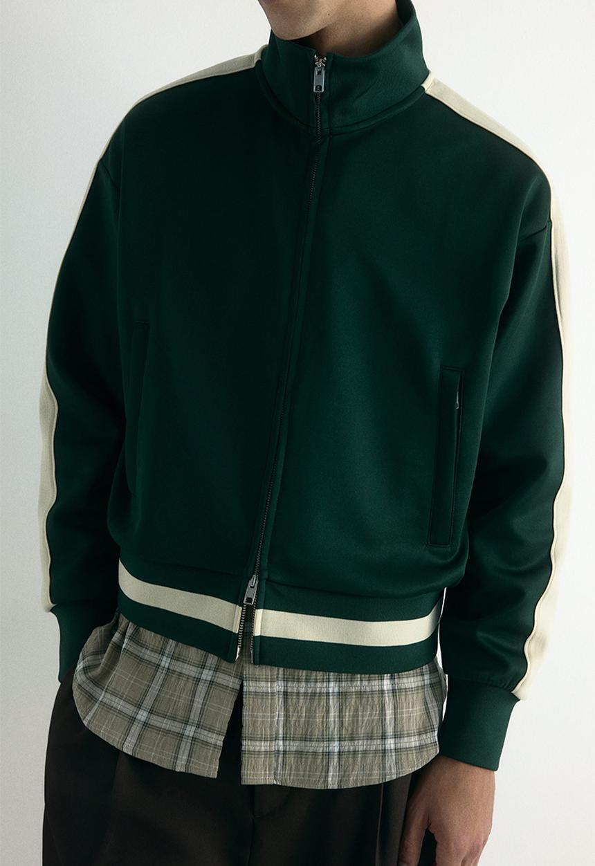H&M - Loose fit track jacket with side stripes - dark green/white