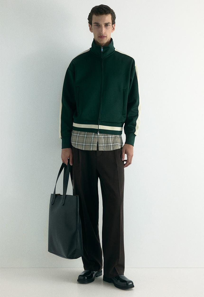 H&M - Loose fit track jacket with side stripes - dark green/white