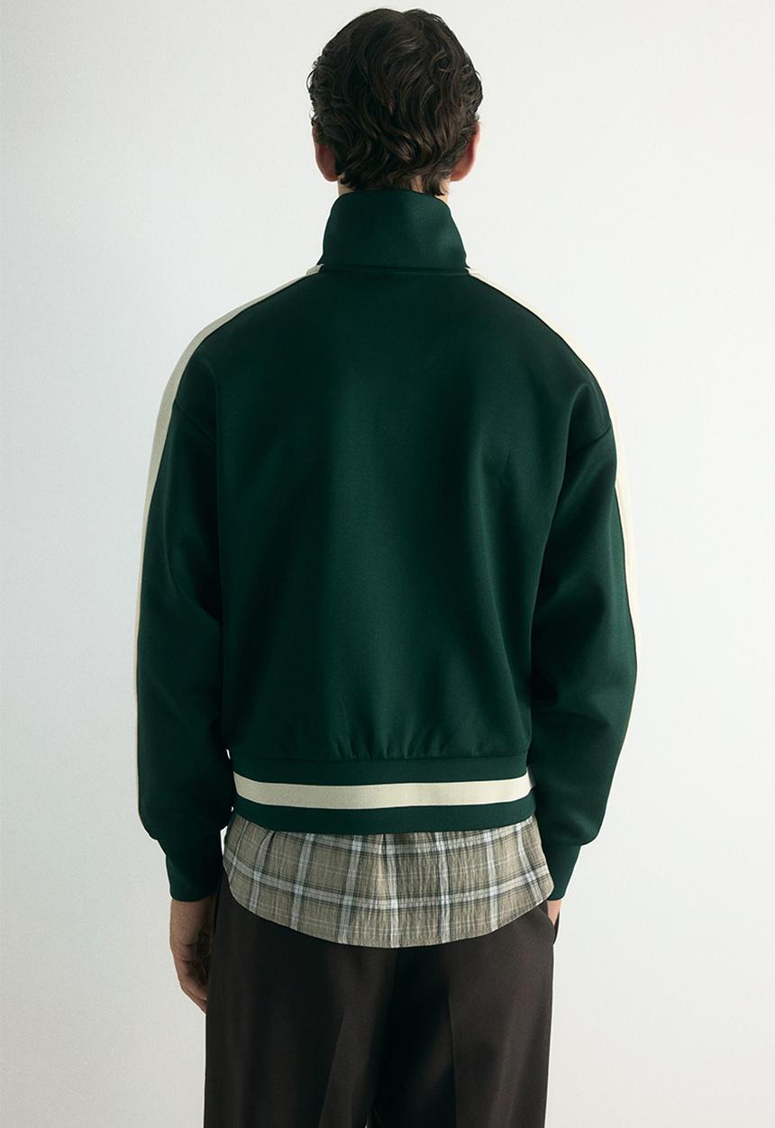 H&M - Loose fit track jacket with side stripes - dark green/white