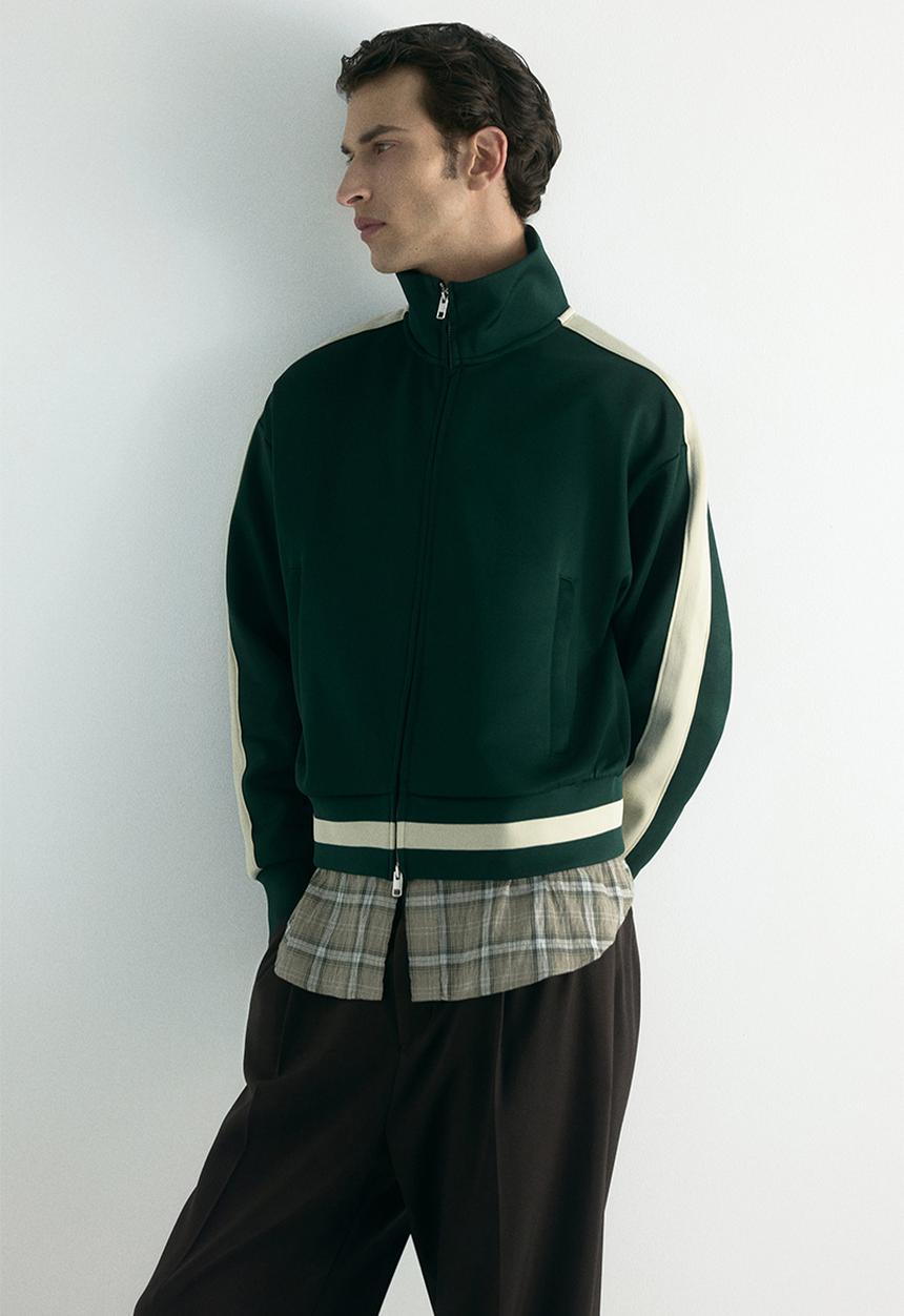 H&M - Loose fit track jacket with side stripes - dark green/white