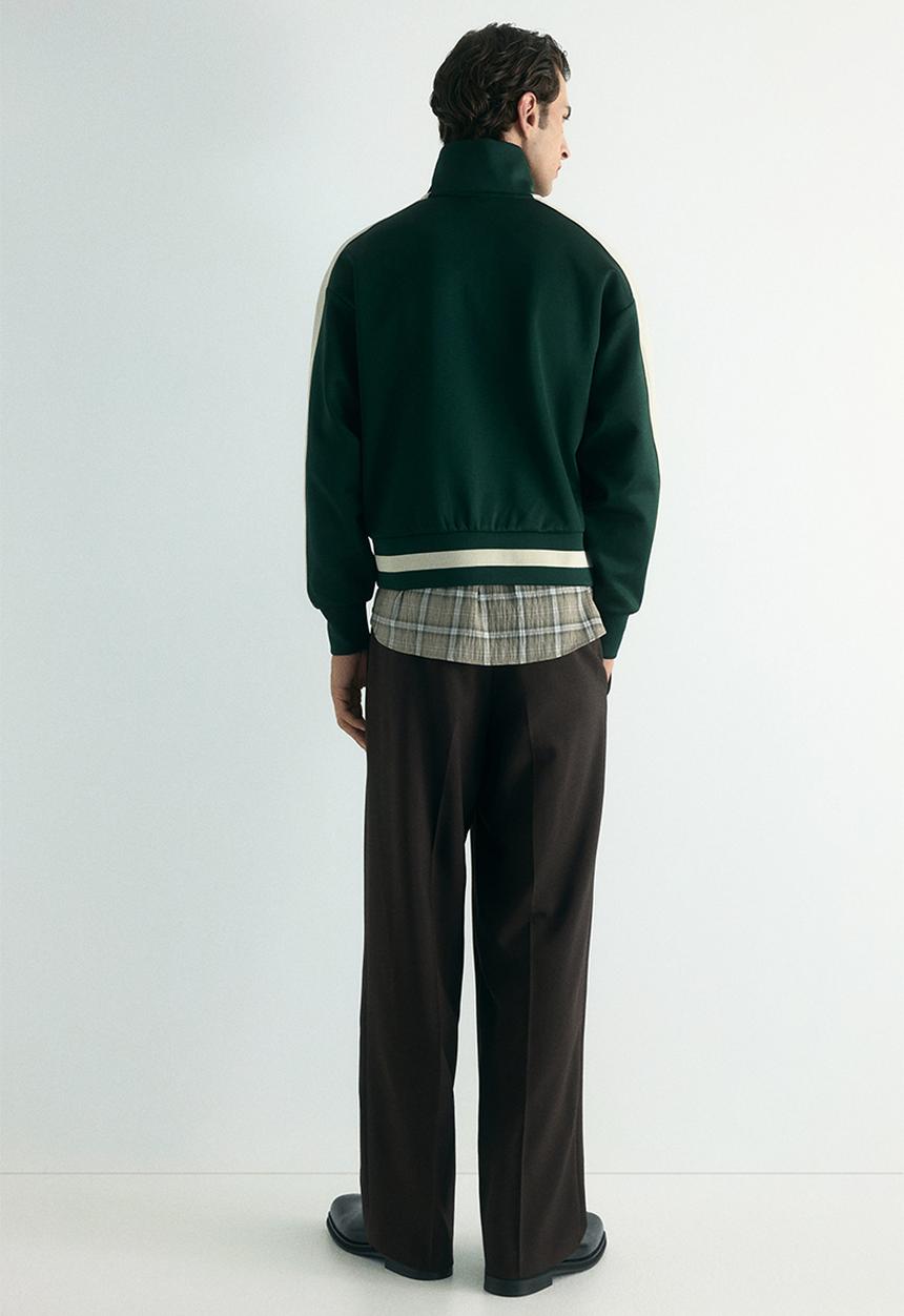 H&M - Loose fit track jacket with side stripes - dark green/white