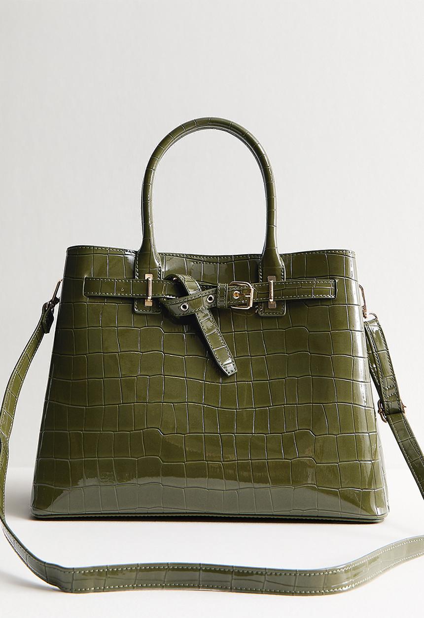 New Look - Anna buckle croc tote bag-black- Khaki