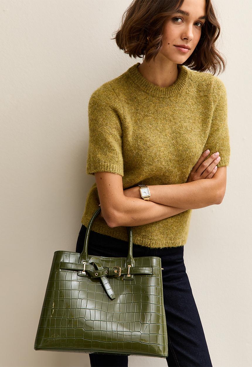 New Look - Anna buckle croc tote bag-black- Khaki