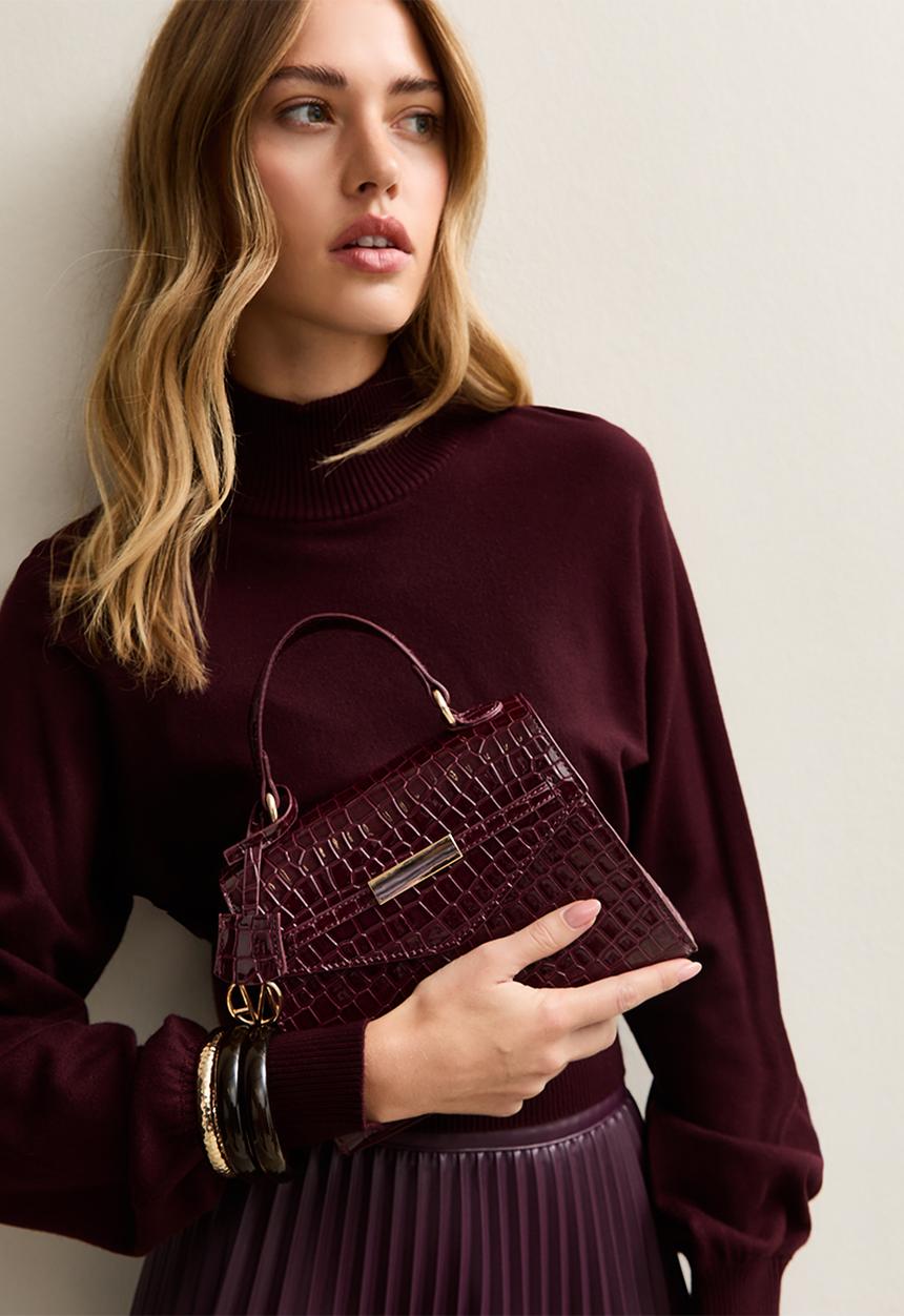 New Look - Midi Tyla croc top handle-burgundy - Red