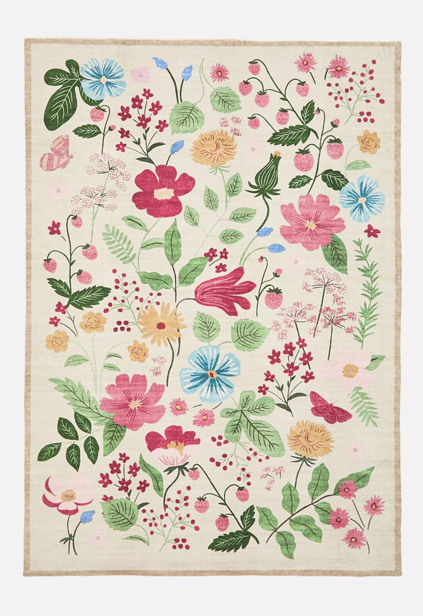 Floral garden print rug - white