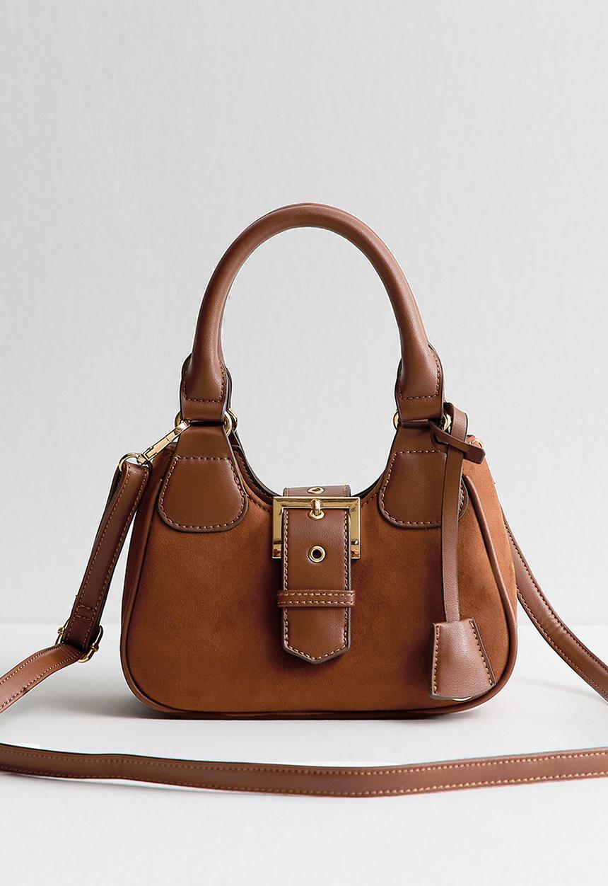 New Look - Pery suedette buckle shoulder bag-brown- Brown
