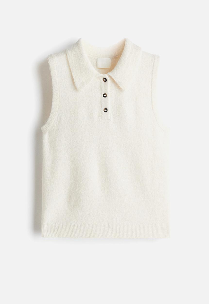 Collared sweater vest - cream - 1305439001-9