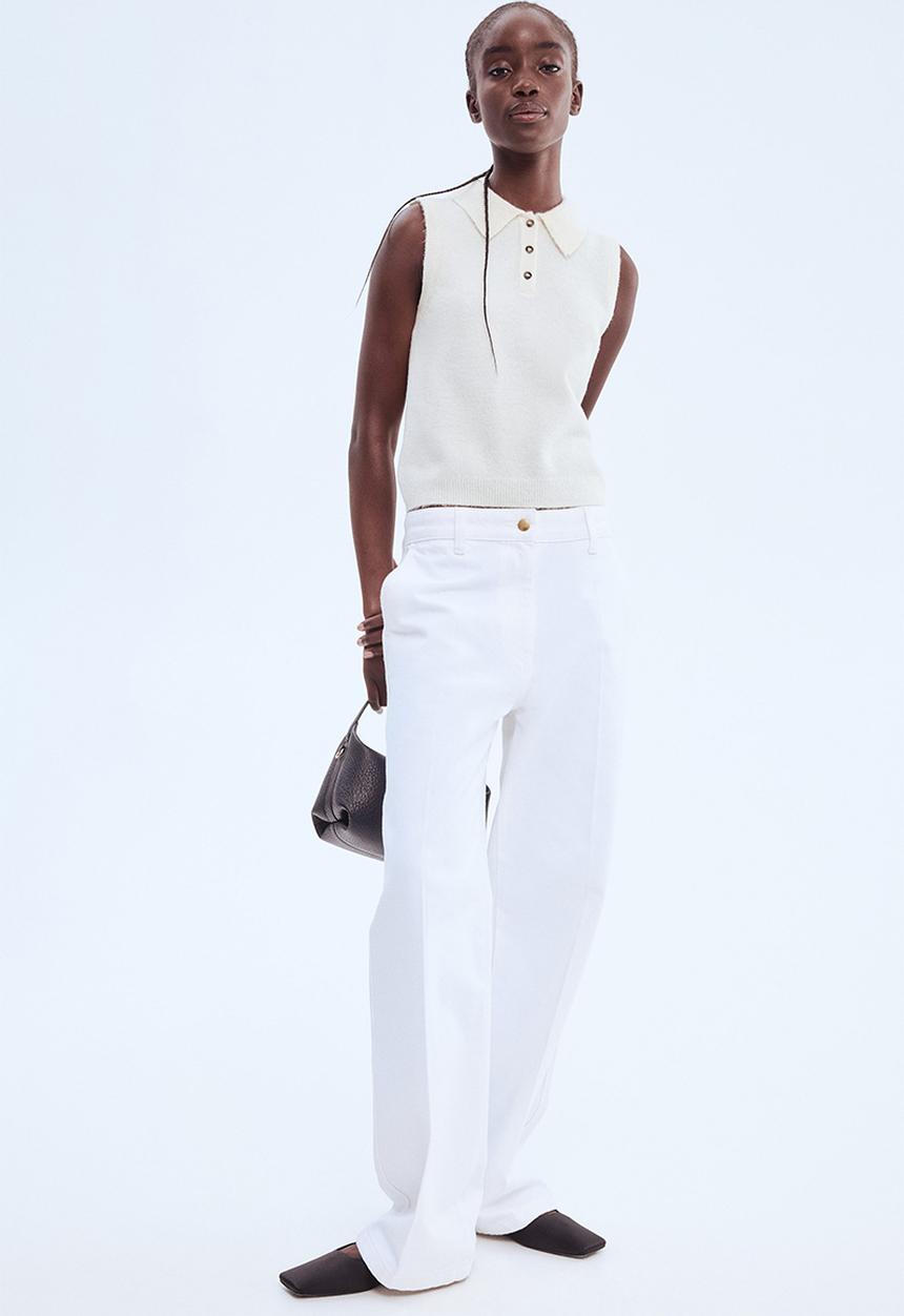 Collared sweater vest - cream - 1305439001-9