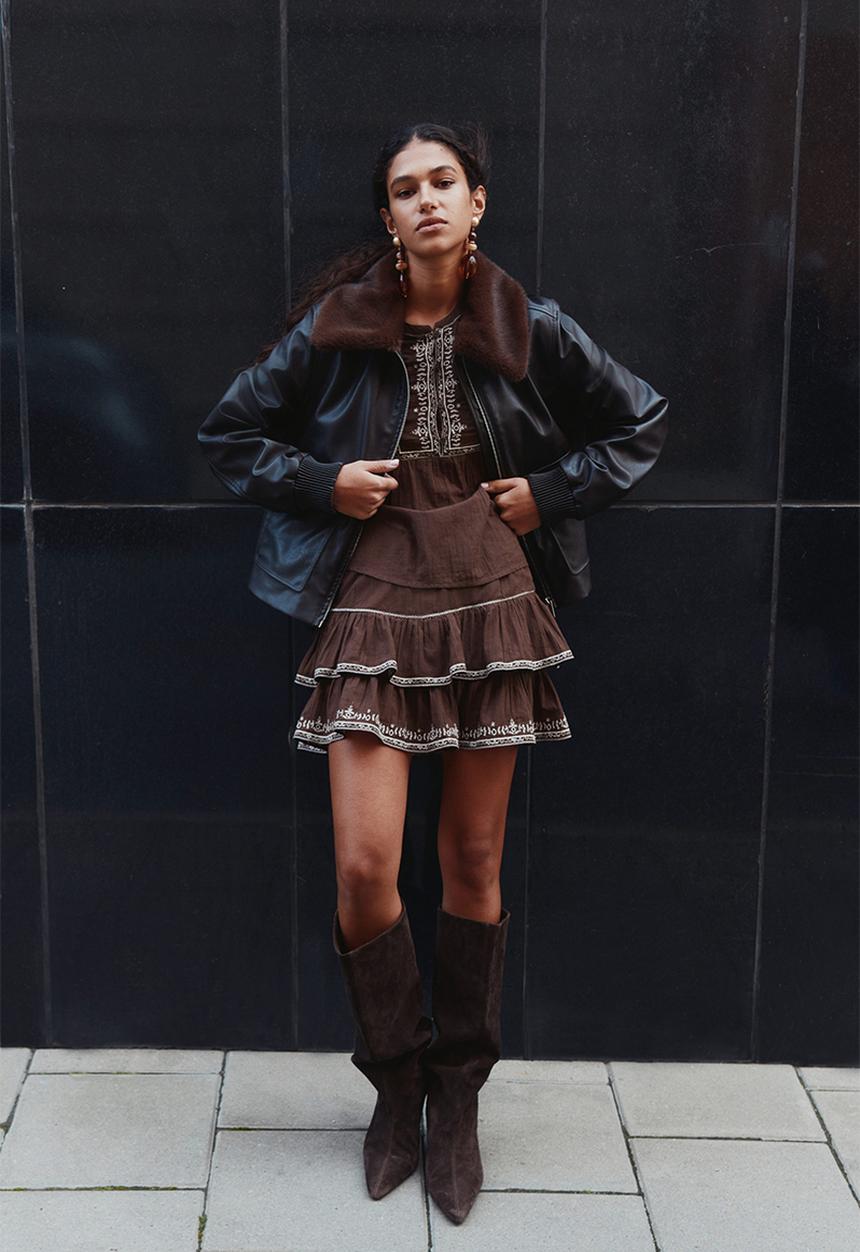 H&M - Embroidered cotton skirt - brown