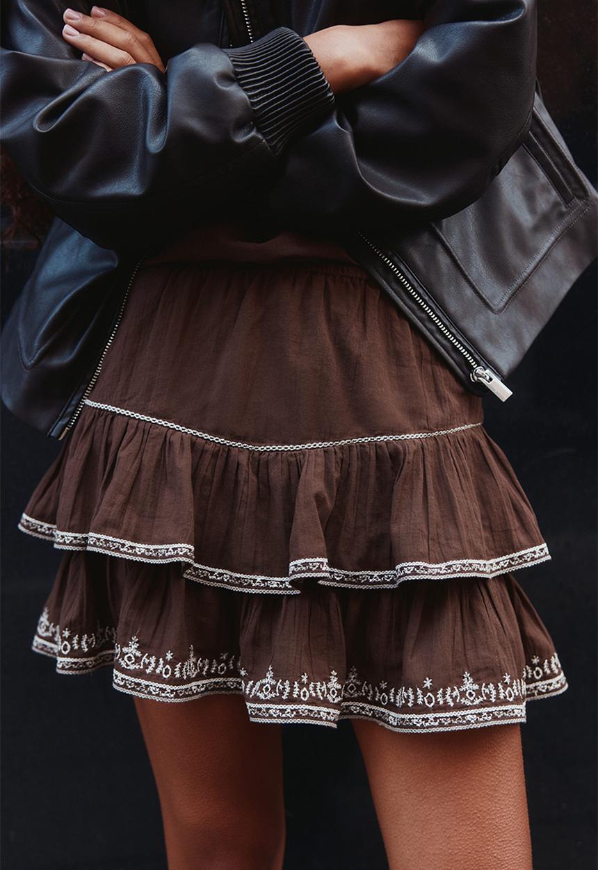 H&M - Embroidered cotton skirt - brown