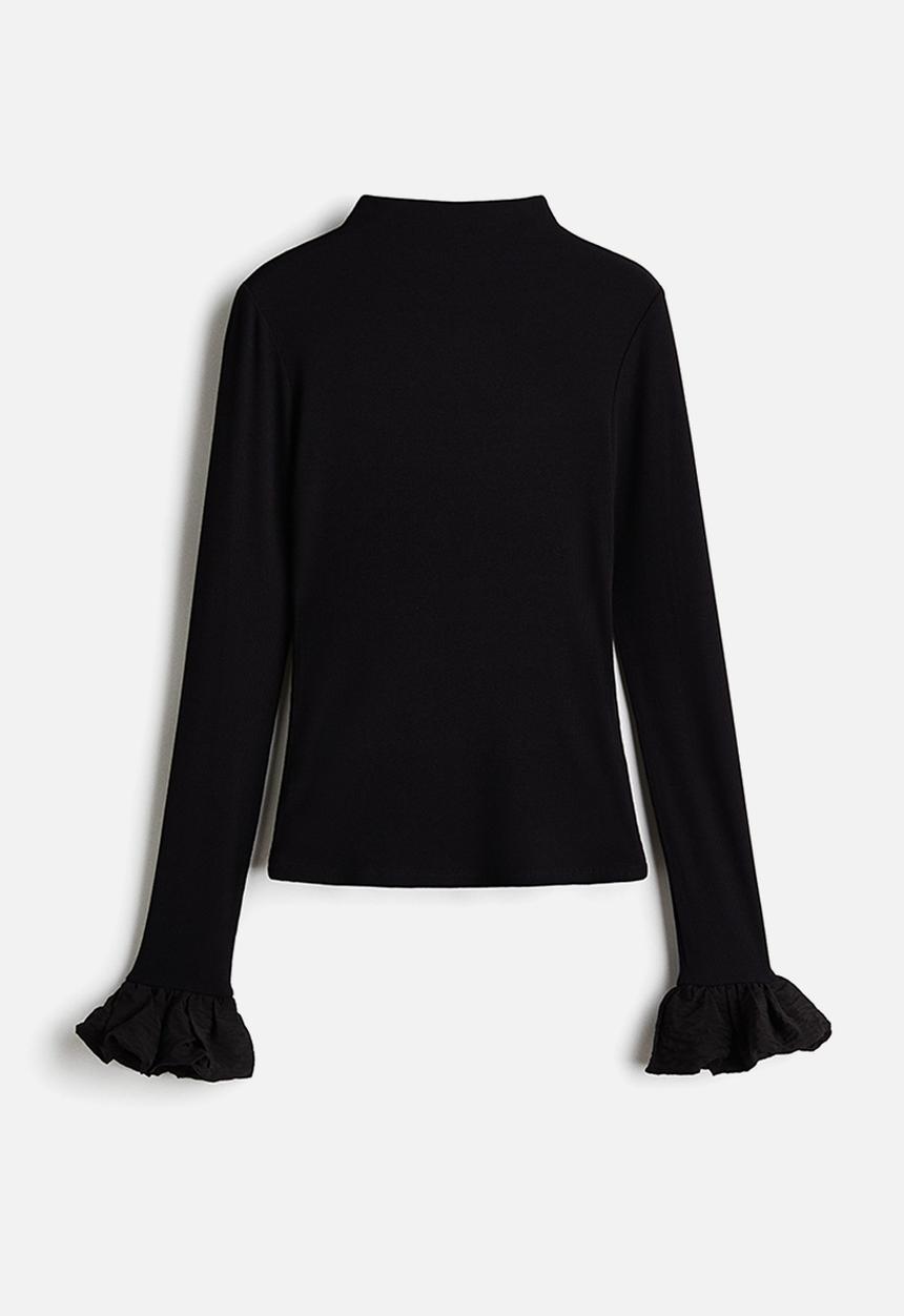 Ribbed jersey top - black - 1306560002-7