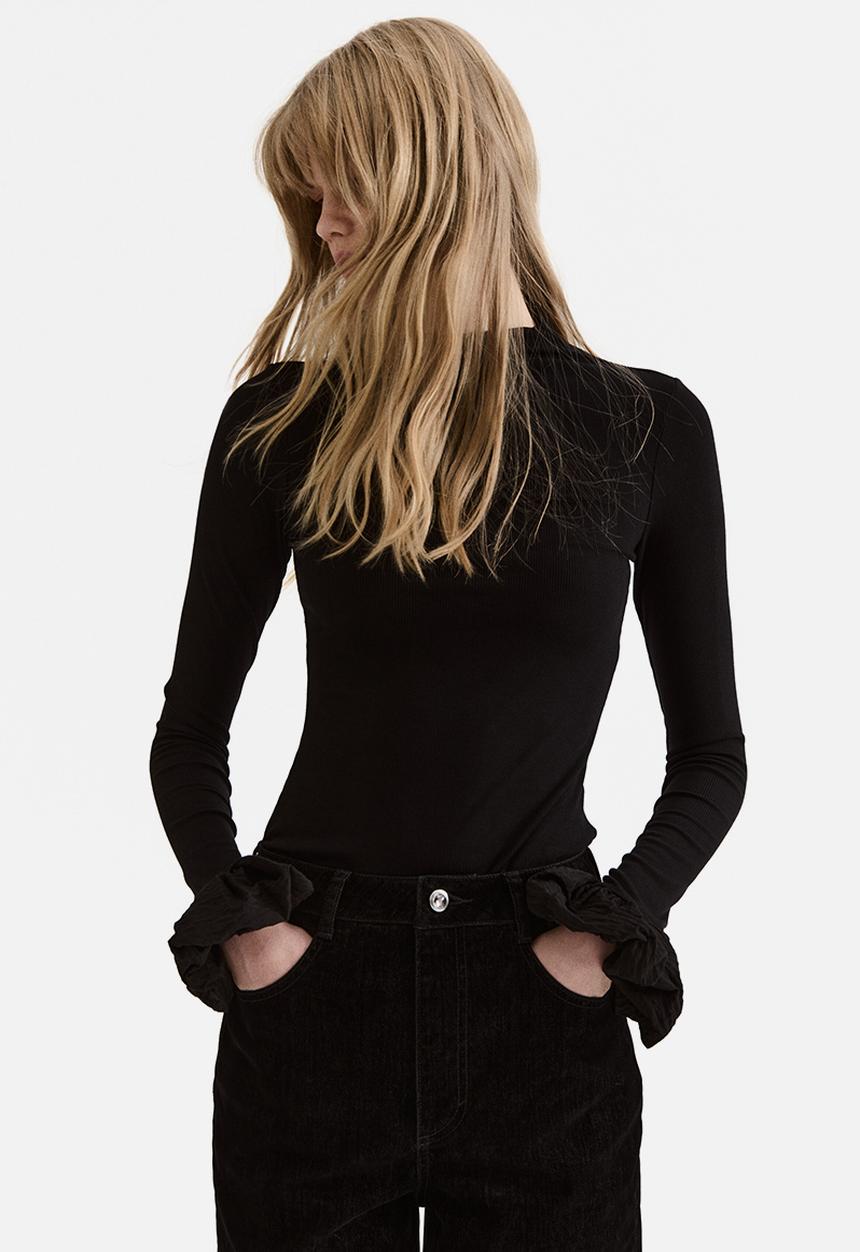 H&M - Ribbed jersey top - black
