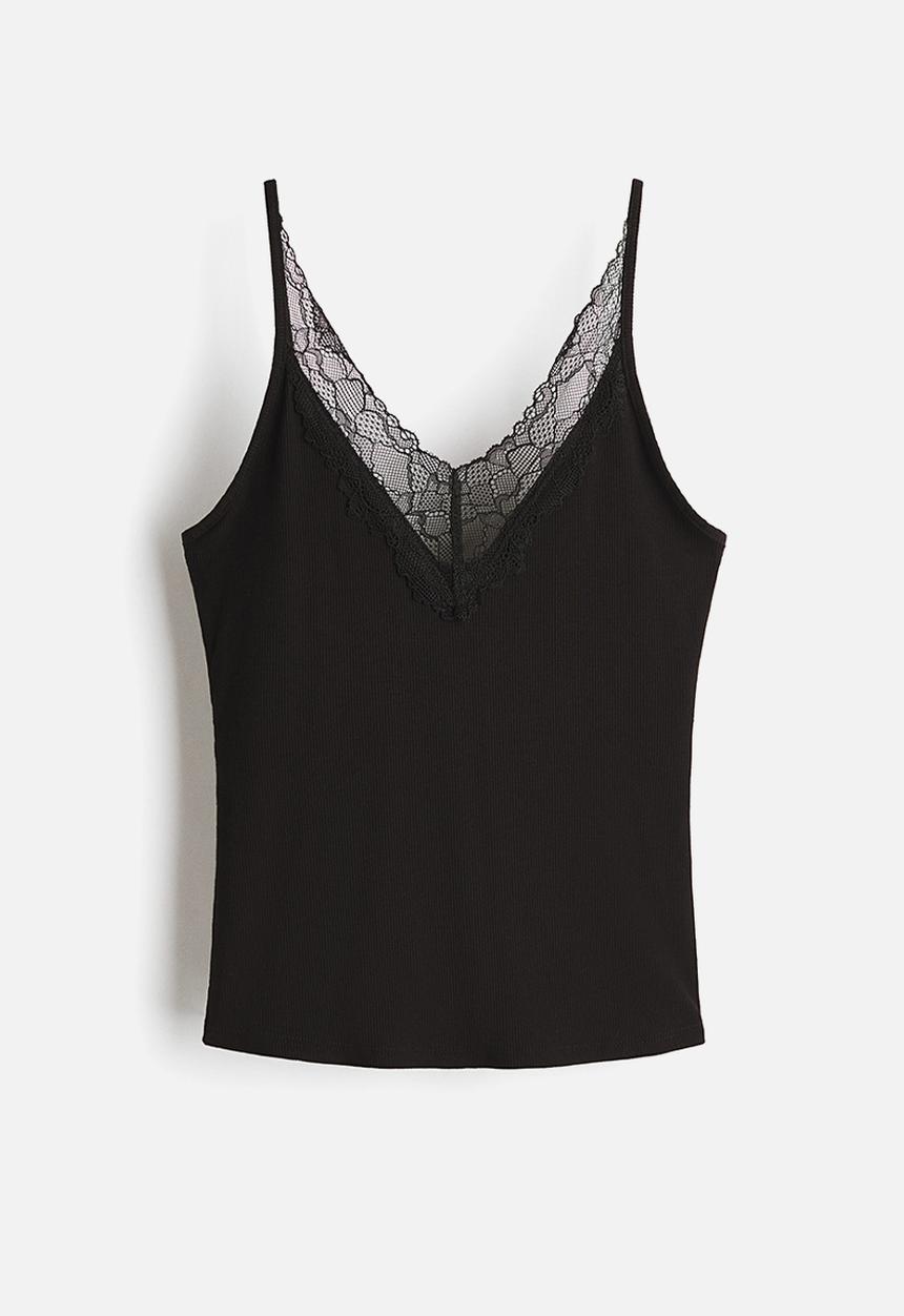 H&M - Lace-trimmed strappy top - black