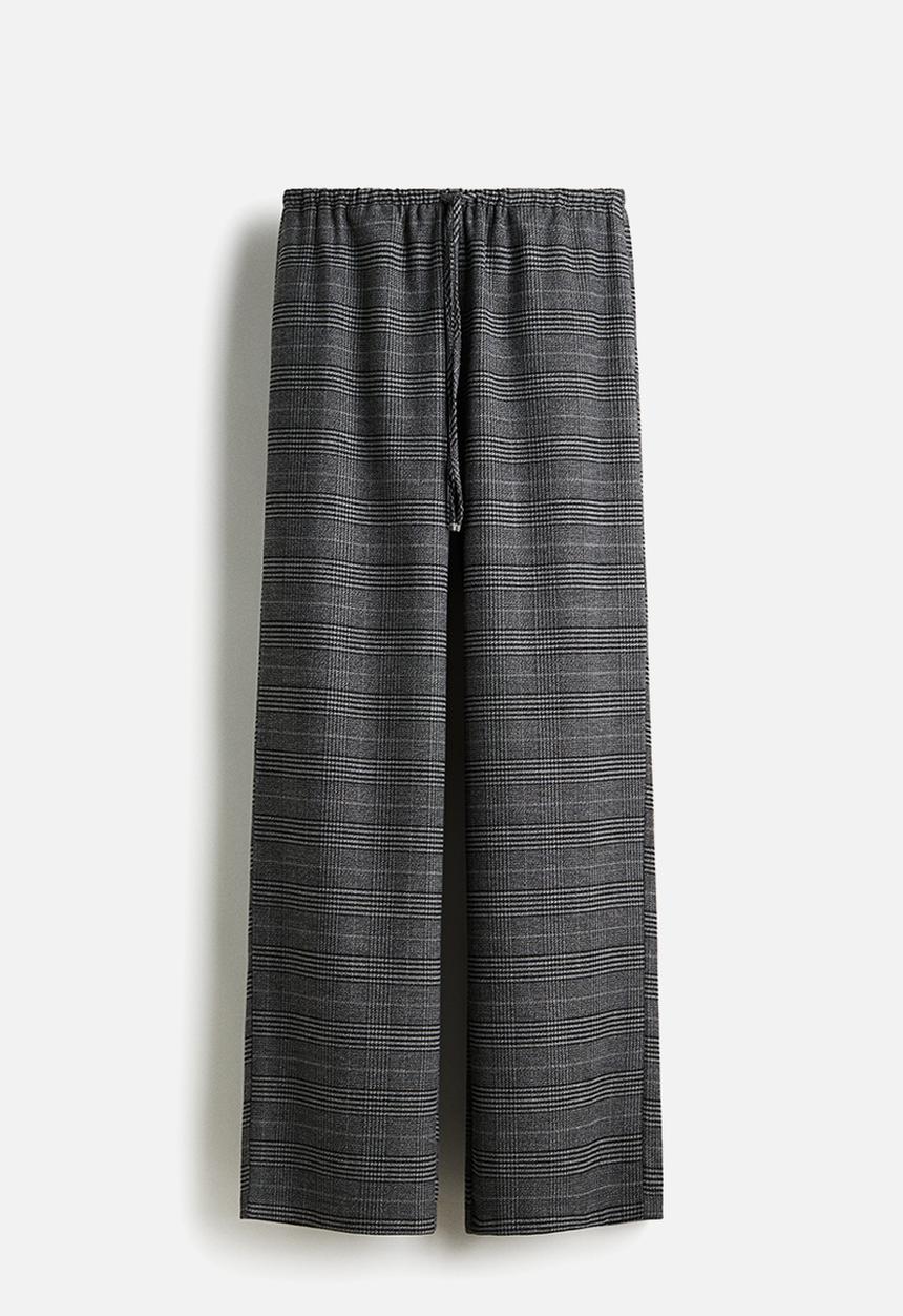 H&M - Drawstring trousers - dark grey/checked