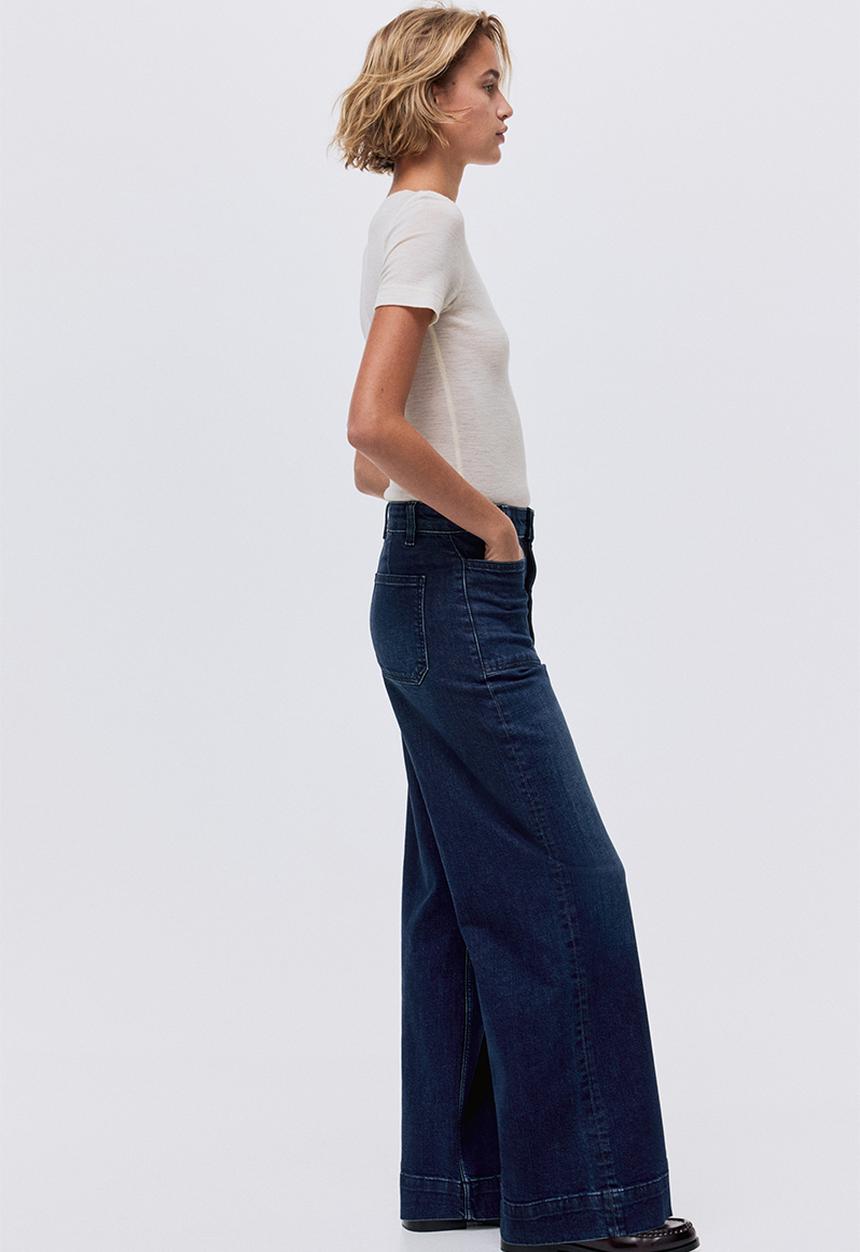 H&M - Wide high jeans - washed denim blue