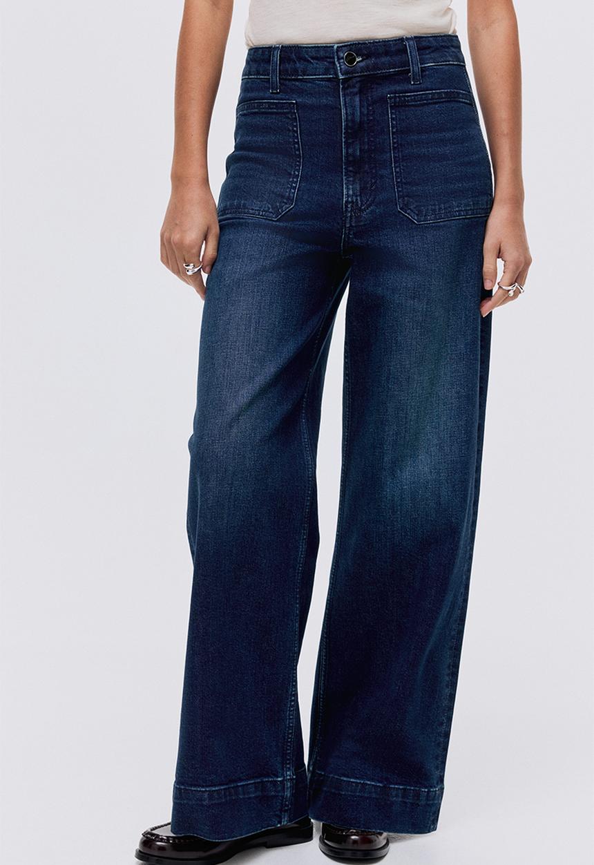 H&M - Wide high jeans - washed denim blue