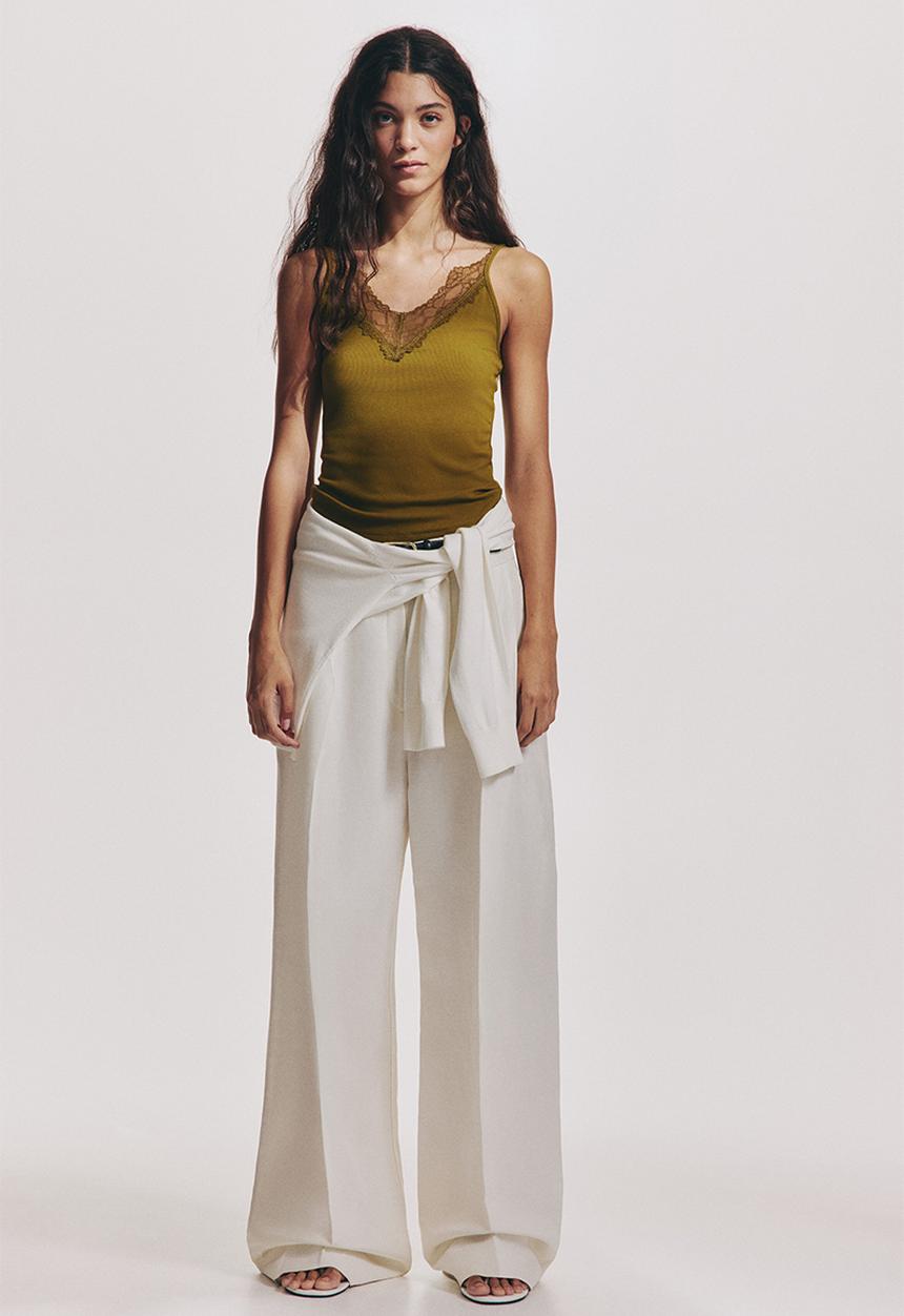 H&M - Lace-trimmed strappy top - golden olive