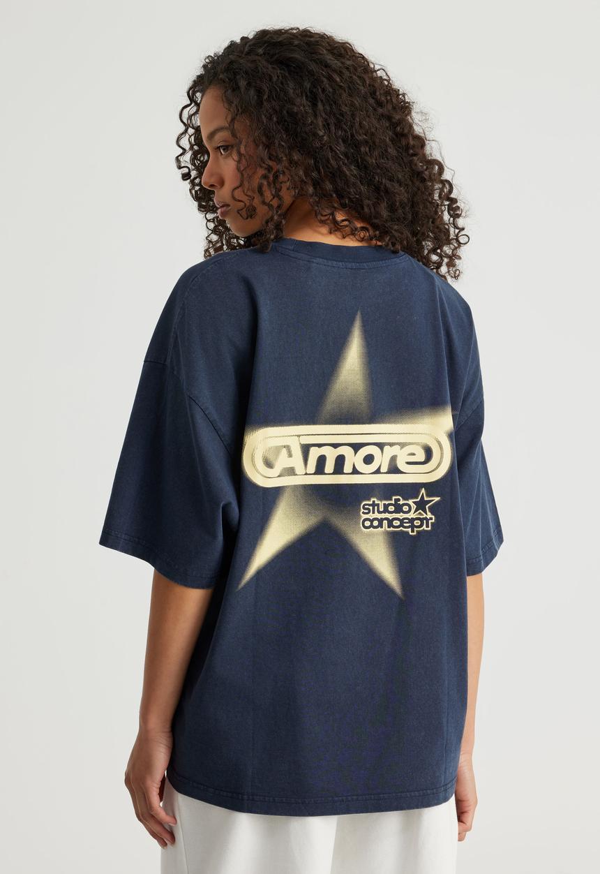 Factorie - Oversized Graphic Tee - Washed Navy Blazer/Amore Star