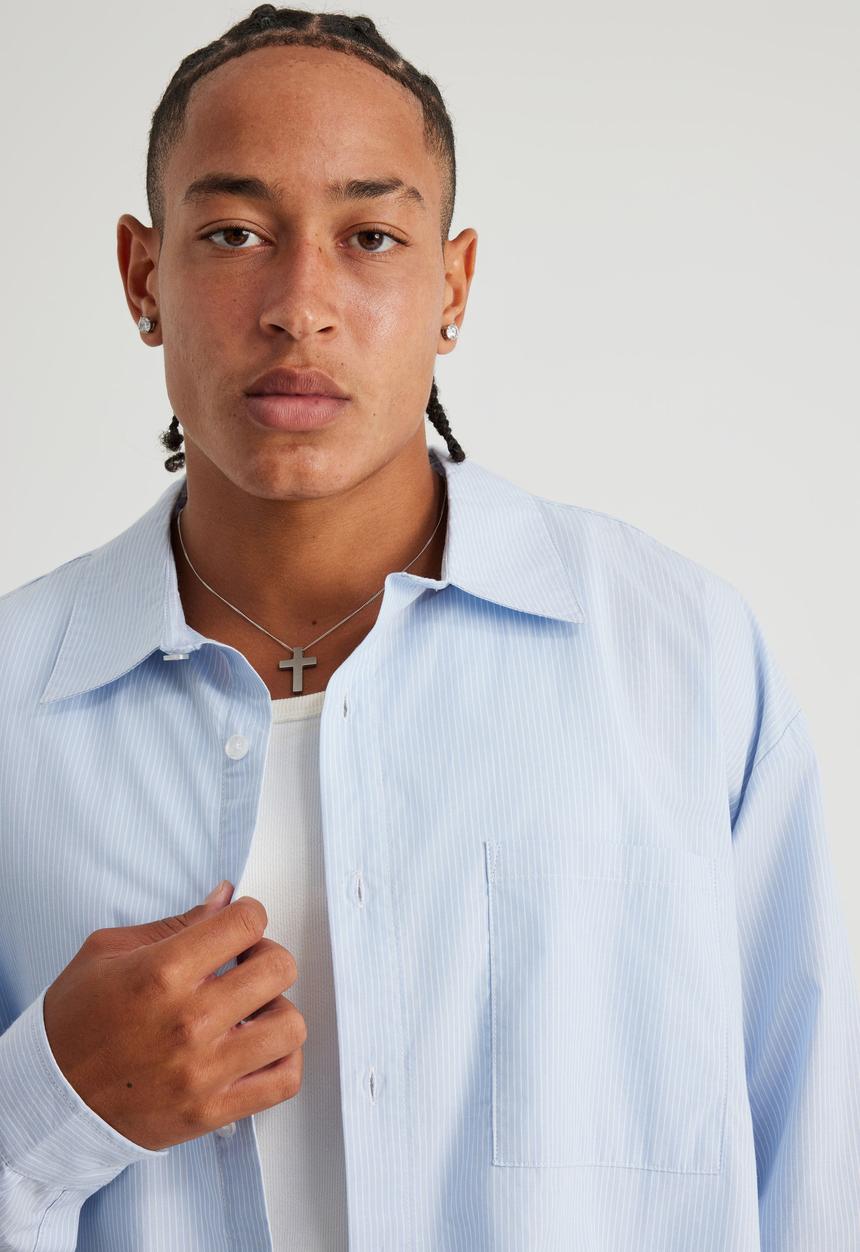 Factorie - Authentics Long Sleeve Shirt - Authentics Pale Blue Pinstripe