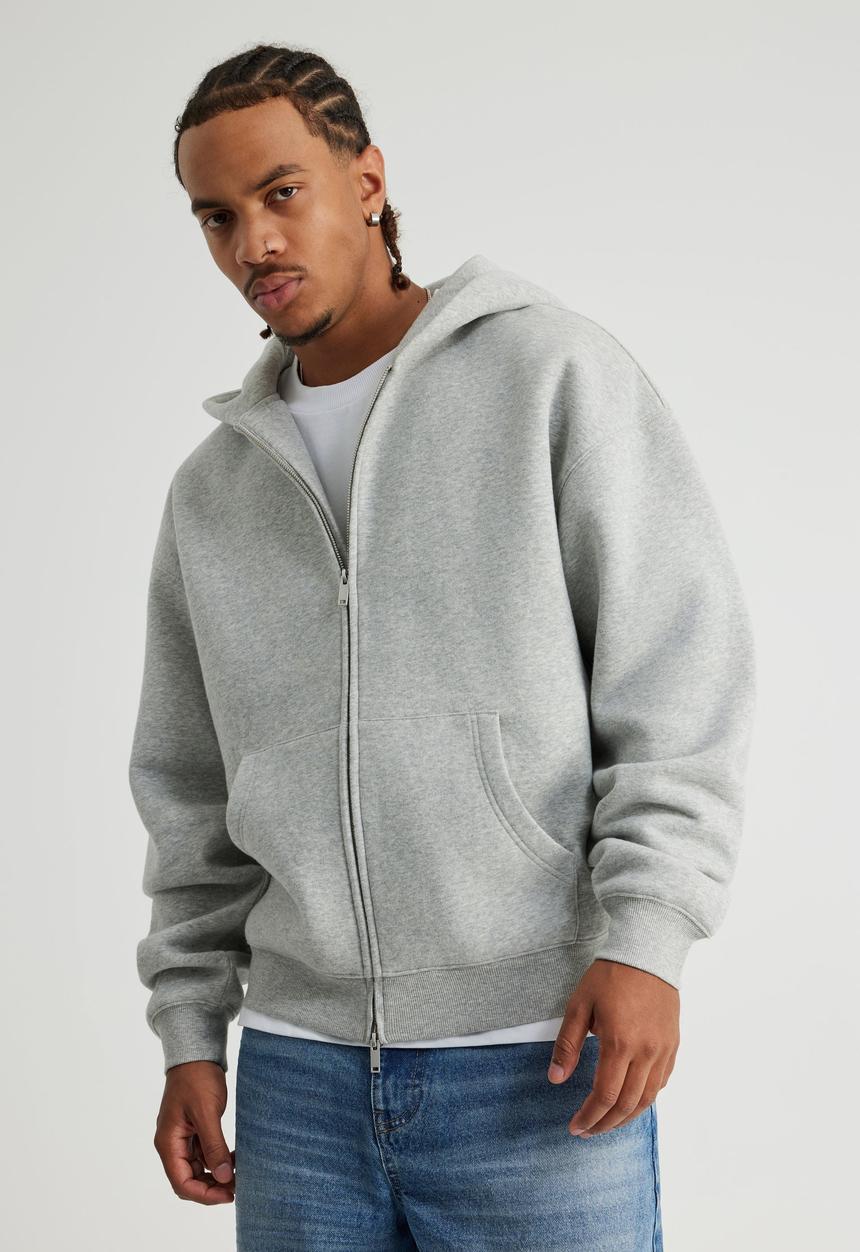 Authentics Oversized Zip Thru Hoodie - Grey Marle