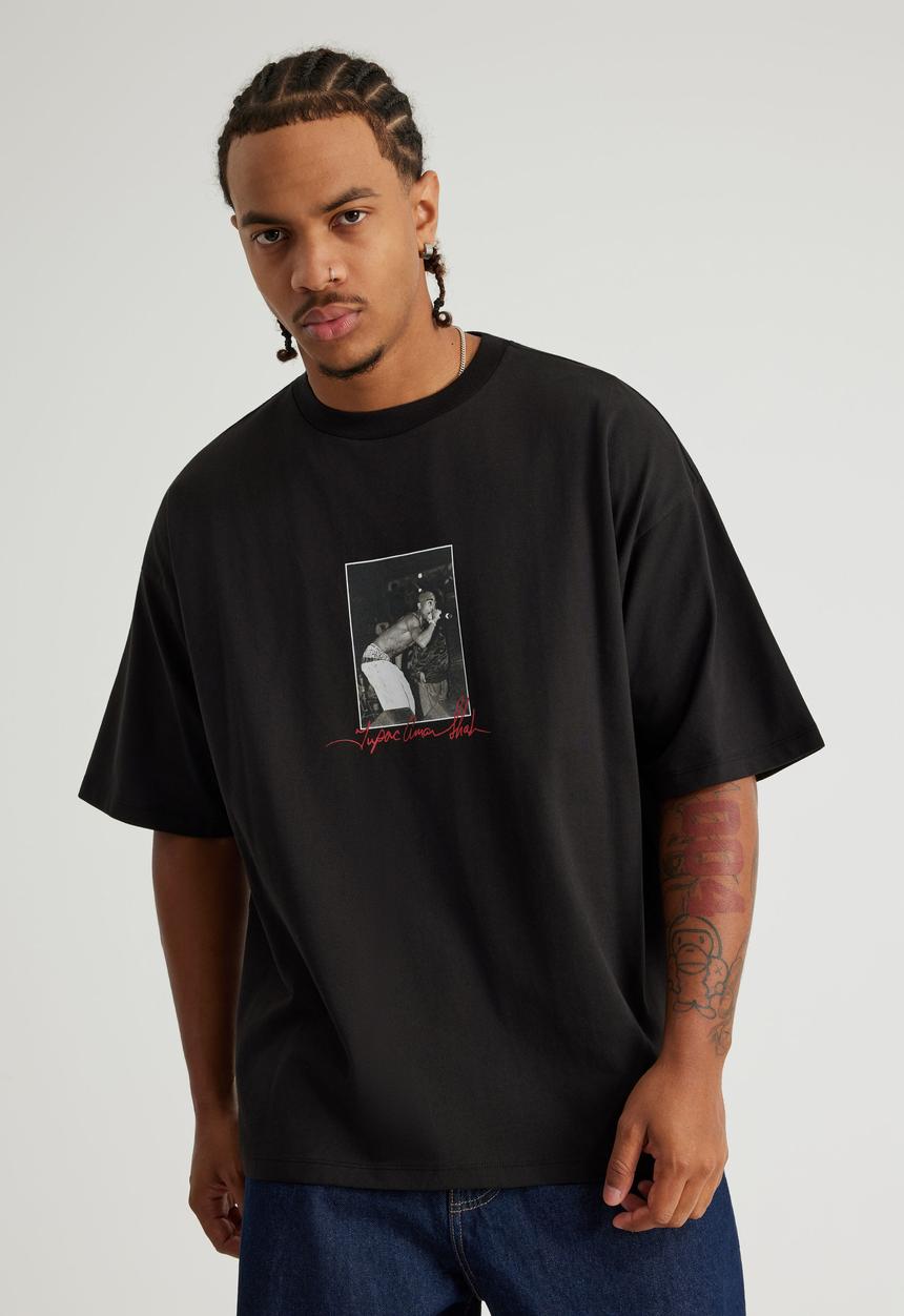 Factorie - Box Fit Music Merch T-shirt - Lcn Bra Black/Tupac Shakur Signature
