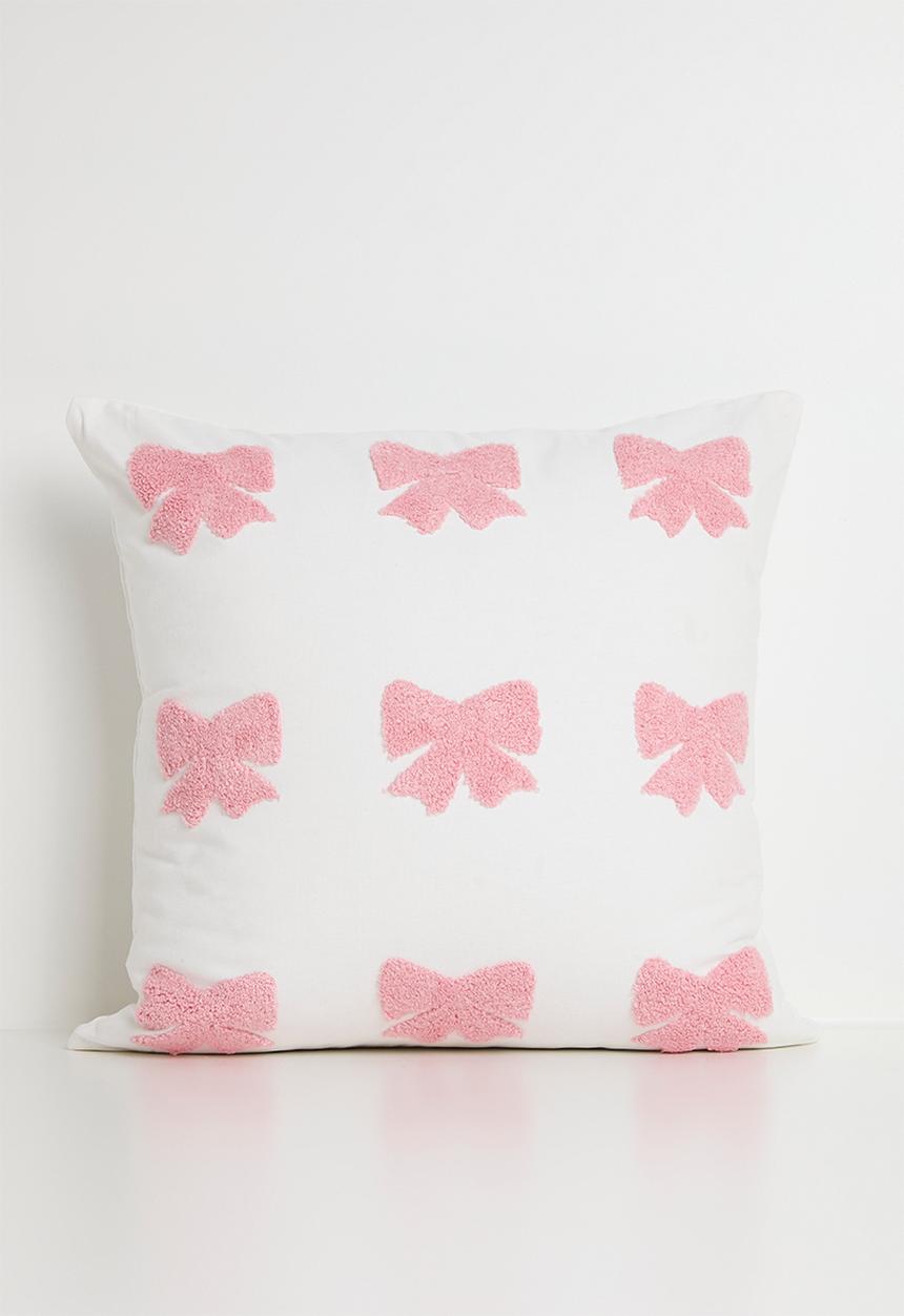 Pop Candy - Tufted bow all-over cushion cover - white/pink