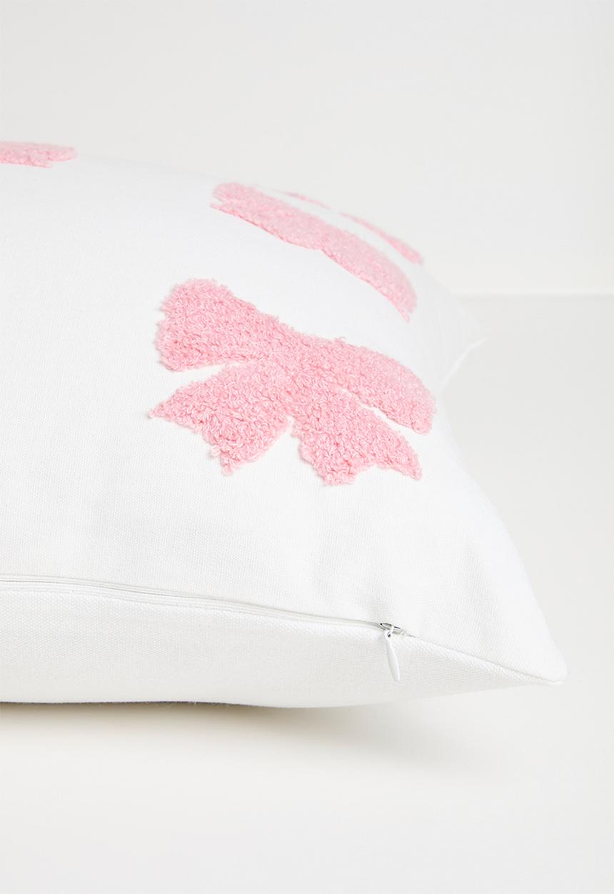 Pop Candy - Tufted bow all-over cushion cover - white/pink