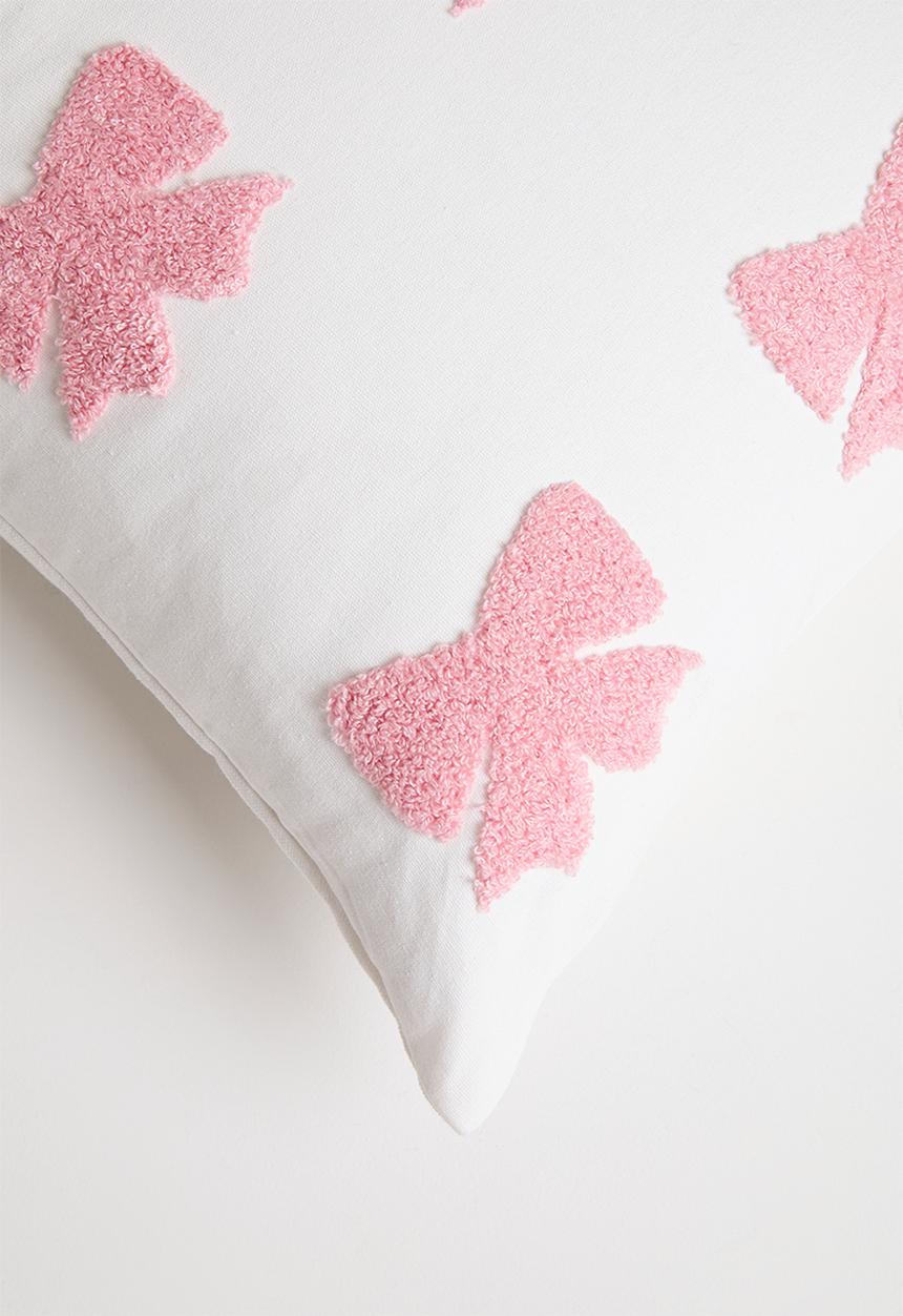 Pop Candy - Tufted bow all-over cushion cover - white/pink
