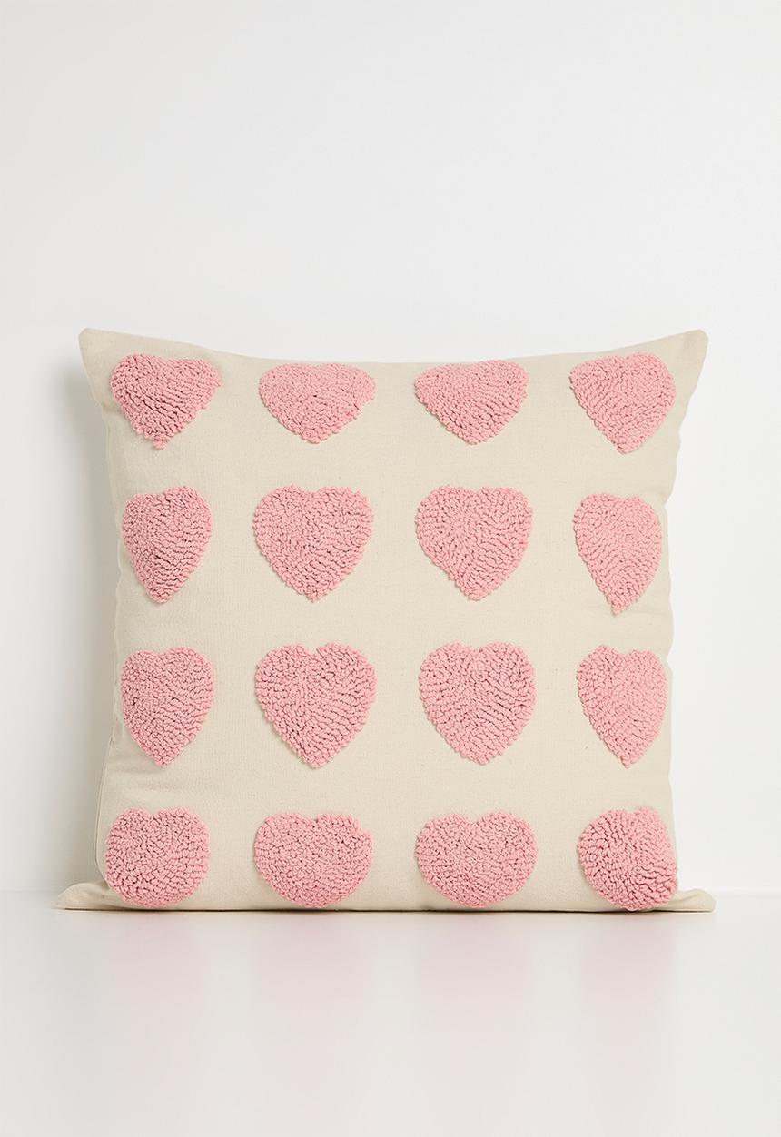 Pop Candy - Tufted heart all-over cushion cover - alabaster/pink