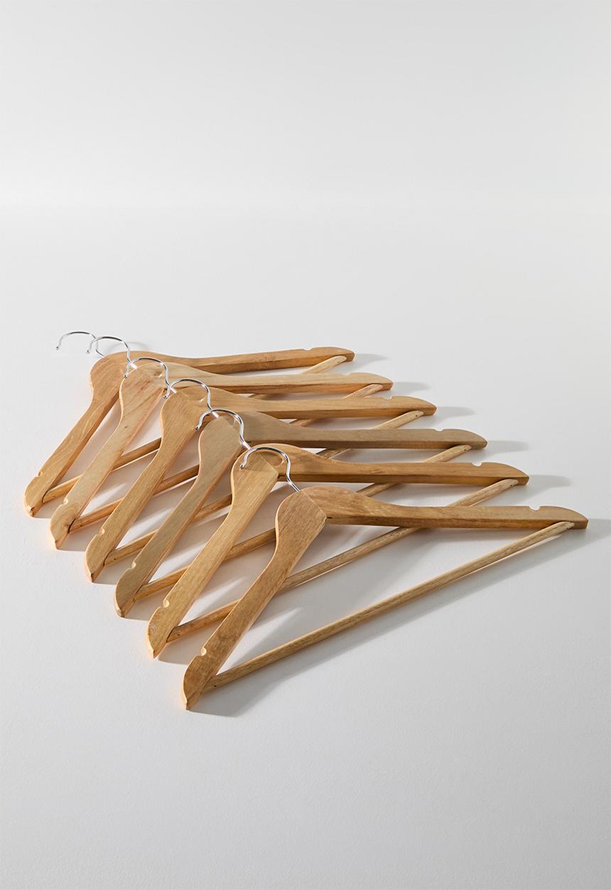 Bathroom Solutions - Basic wood clothes hanger set of 6 - natural